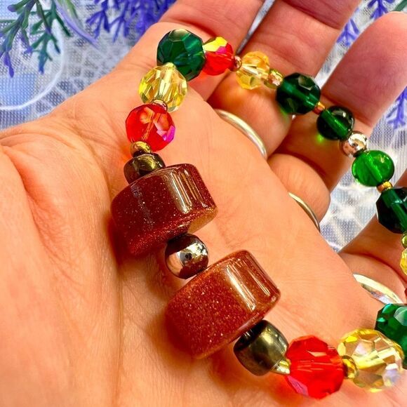 Colorful Beaded Stretch Bracelet with Goldstone - Picture 5 of 9